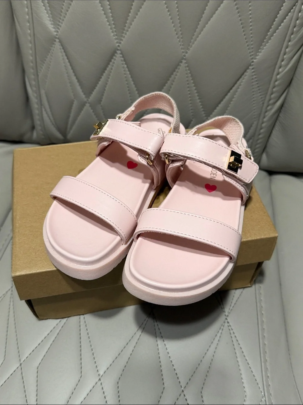Steve Madden Kids Light Pink Velcro Strap Sandals with Gold Accents